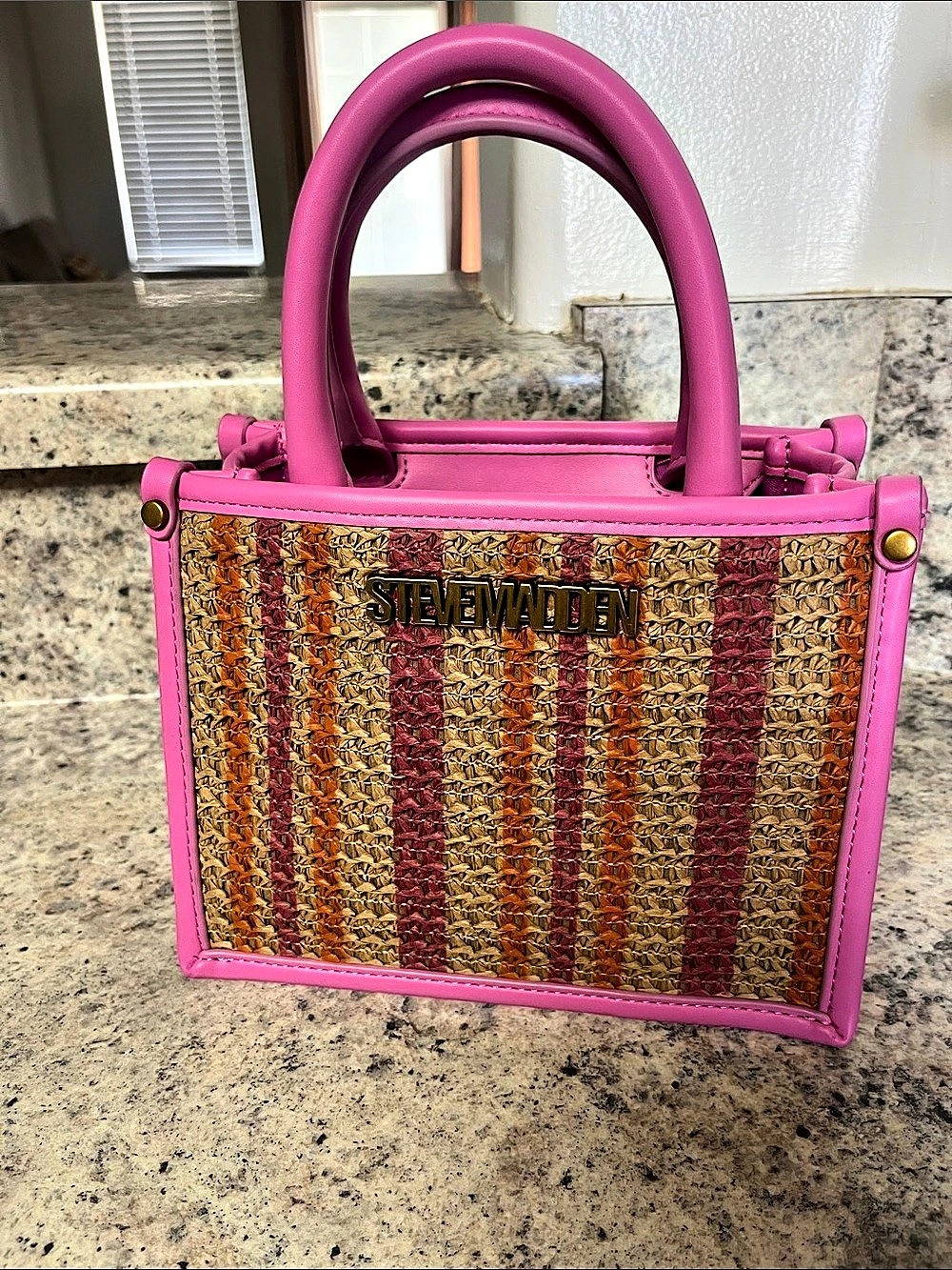 Steve Madden Striped Tote in Pink & Brown